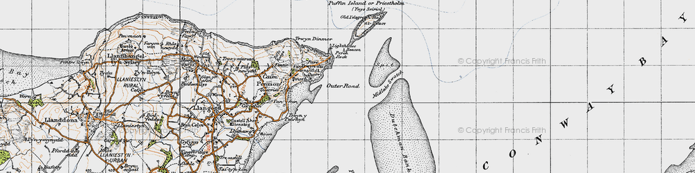Old map of Trwyn Penmon in 1947