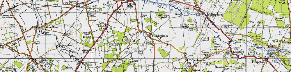 Old map of Tuddenham in 1946