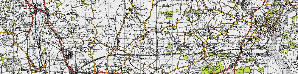 Old map of Tuddenham St Martin in 1946