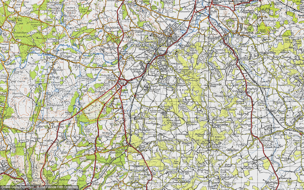 Old Map of Historic Map covering Busbridge Lakes in 1940