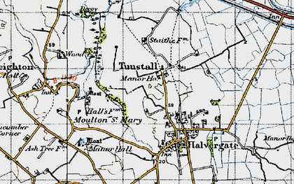Old map of Tunstall in 1945