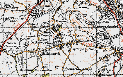 Old map of Tunstall in 1947