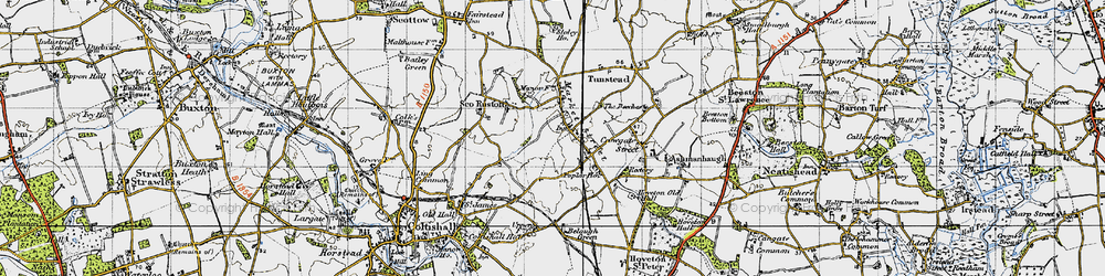 Old map of Tunstead in 1945