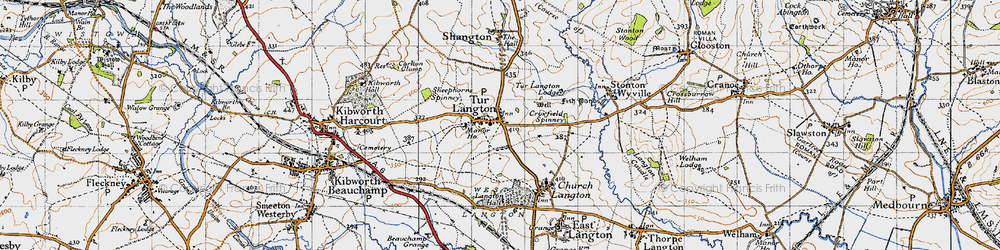 Old map of Tur Langton in 1946