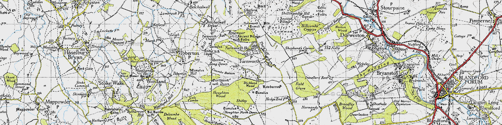 Old map of Bonsley Common in 1945
