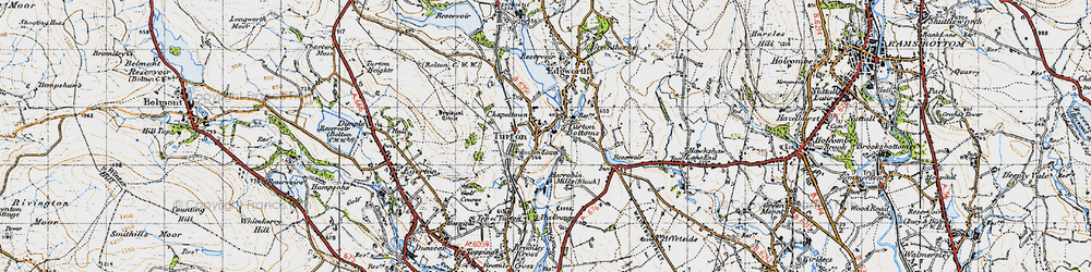 Old map of Turton Bottoms in 1947