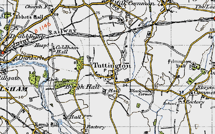 Old map of Tuttington in 1945