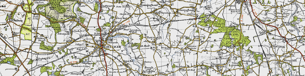 Old map of Tuttington in 1945