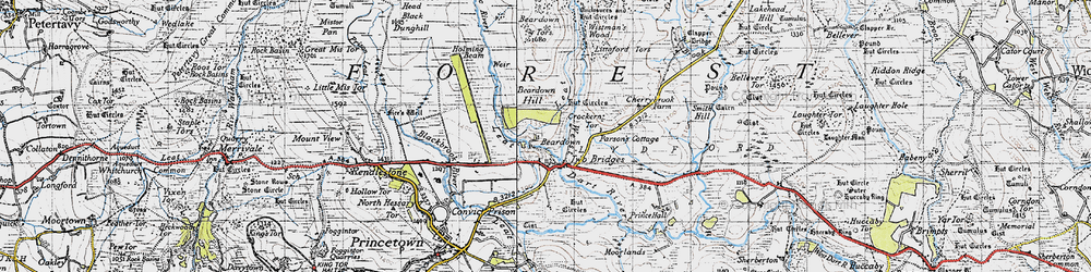 Old map of Beardown Tors in 1946