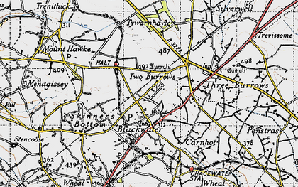 Old map of Two Burrows in 1946