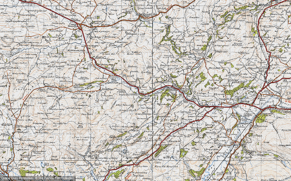 Old Map of Historic Map covering Blodnant in 1947