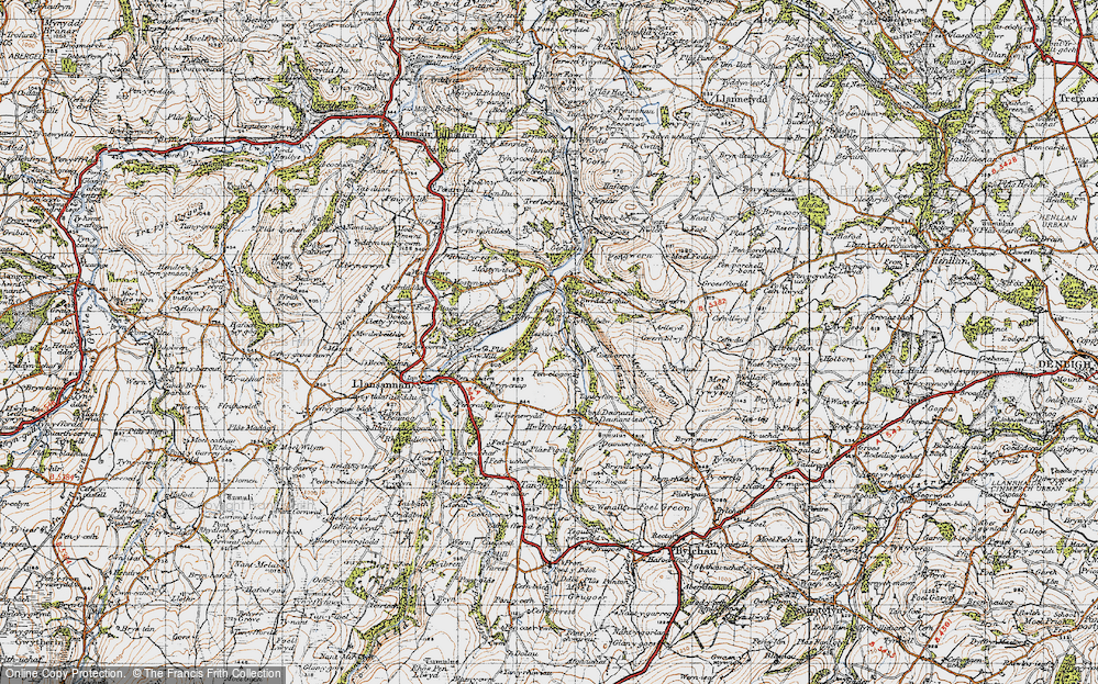 Old Map of Historic Map covering Afon Deunant in 1947