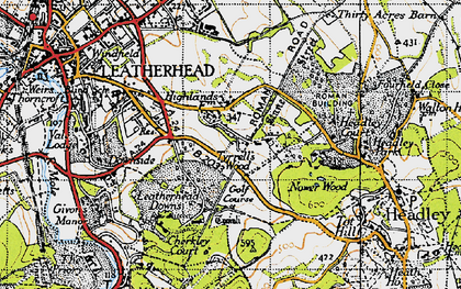 Old map of Tyrell's Wood in 1945