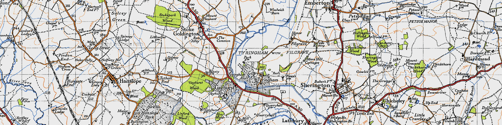 Old map of Tyringham in 1946