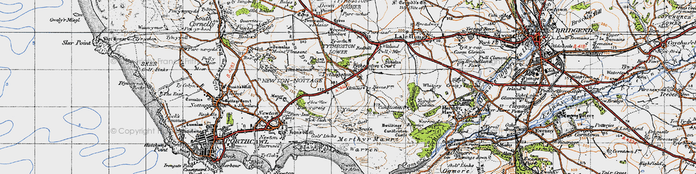 Old map of Tythegston in 1947