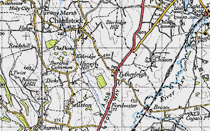 Old map of Tytherleigh in 1945