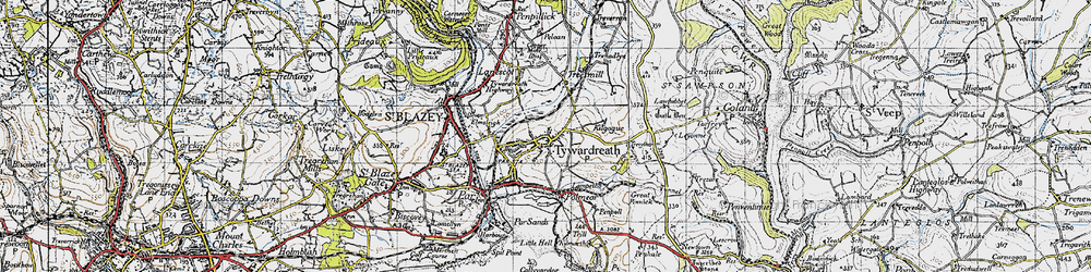 Old map of Tywardreath in 1946