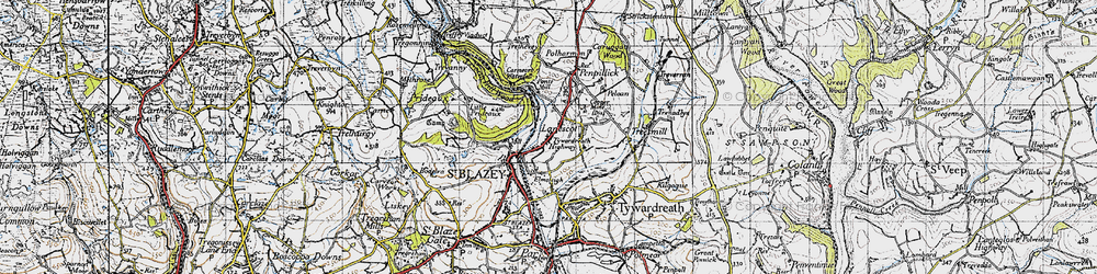 Old map of Tywardreath Highway in 1946