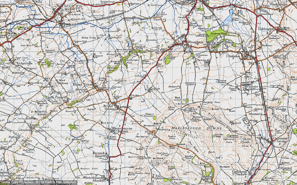 Old Map of Historic Map covering Barbury Hill in 1947