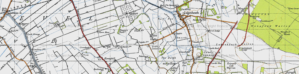 Old map of Undley in 1946