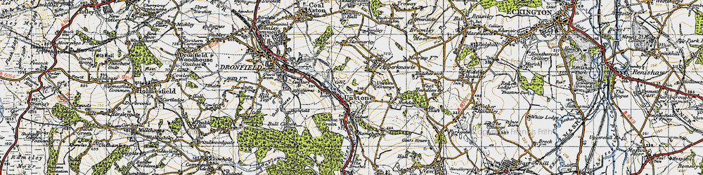 Old map of Unstone in 1947