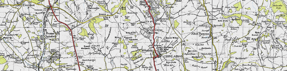 Old map of Up Cerne in 1945