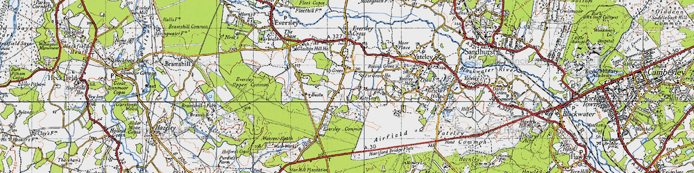 Old map of Hartford Bridge Flats in 1940