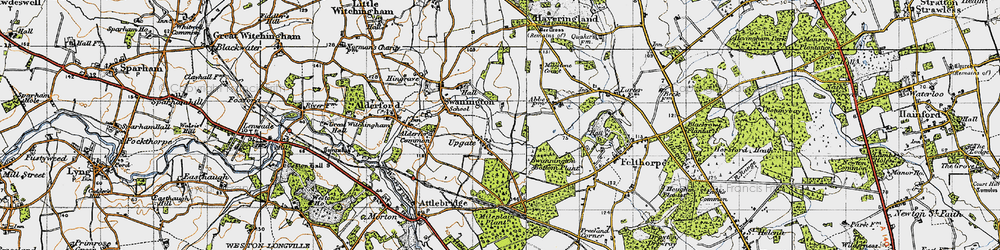 Old map of Upgate in 1945