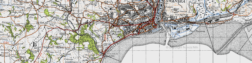 Old map of Uplands in 1947