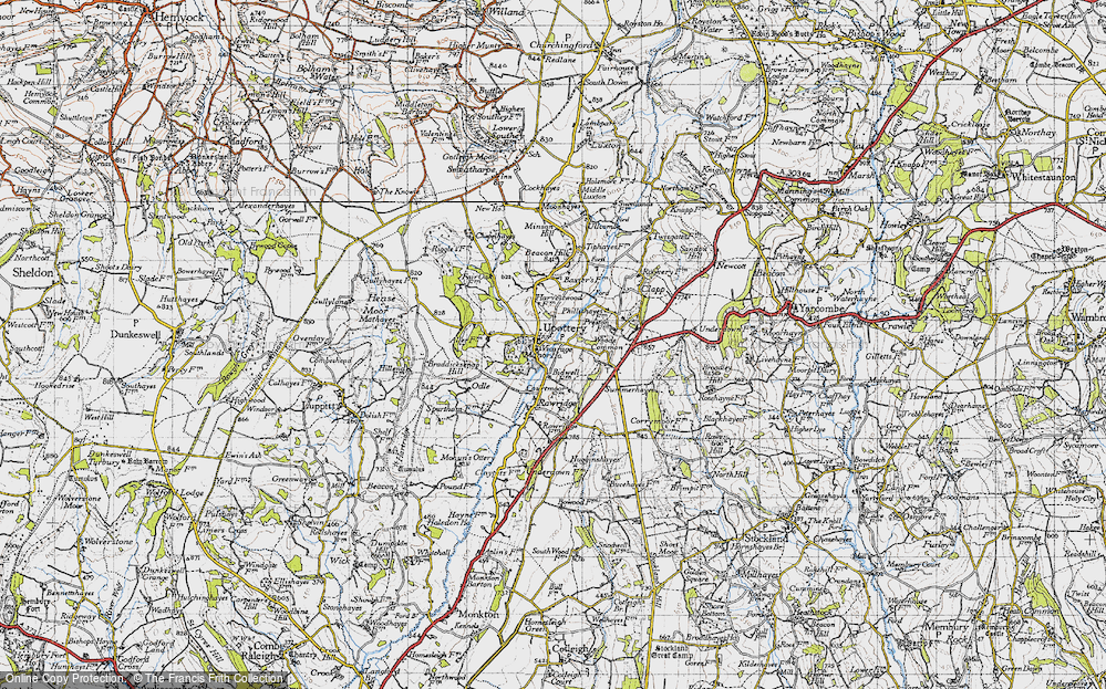 Old Map of Historic Map covering Braddicksknap Hill in 1946