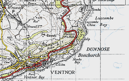 Old map of Upper Bonchurch in 1945