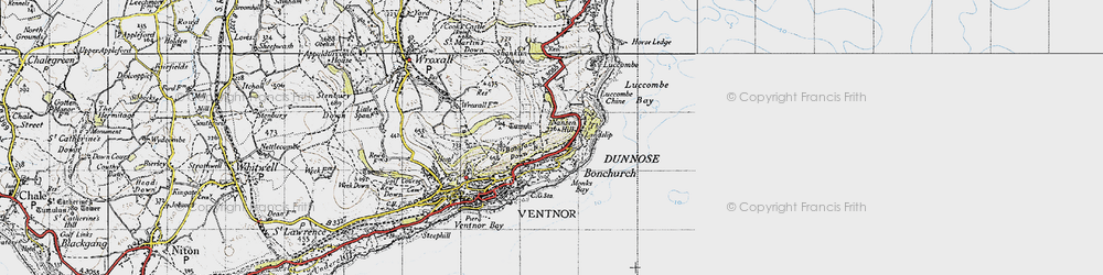 Old map of Upper Bonchurch in 1945