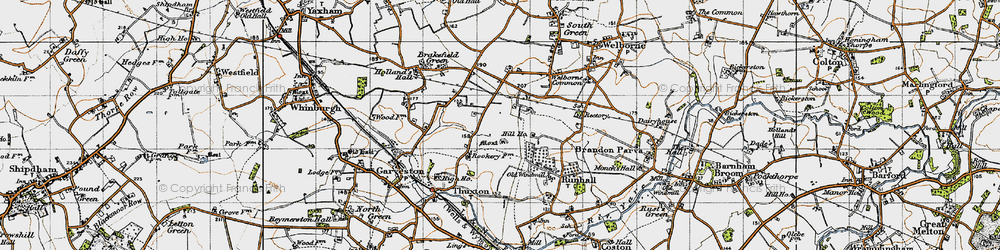 Old map of Upper Brandon Parva in 1946