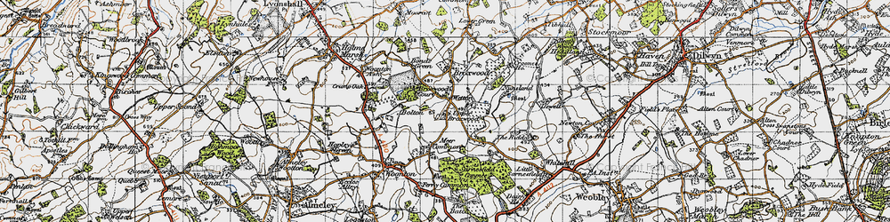 Old map of Upper Broxwood in 1947