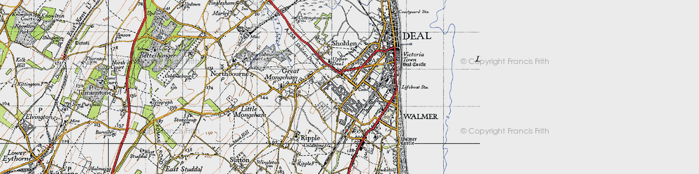 Old map of Upper Deal in 1947