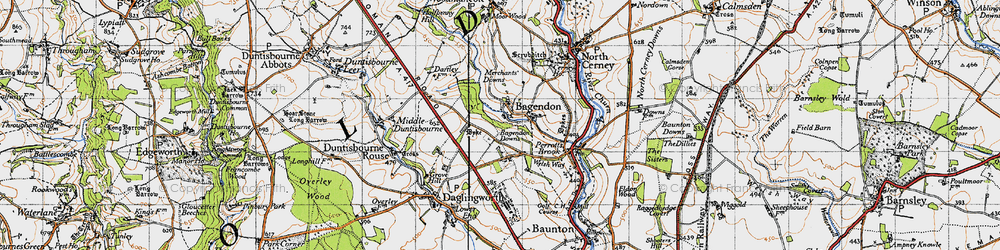 Old map of Bagendon Downs in 1946