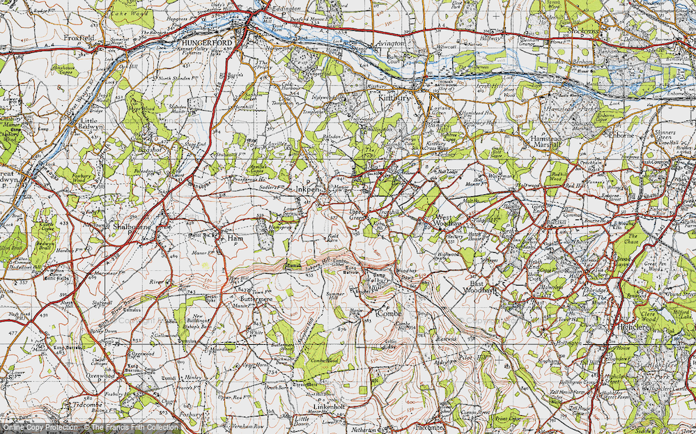 Old Map of Historic Map covering Combe Gibbet in 1945