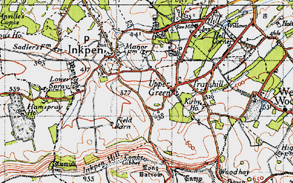 Old map of Upper Green in 1945