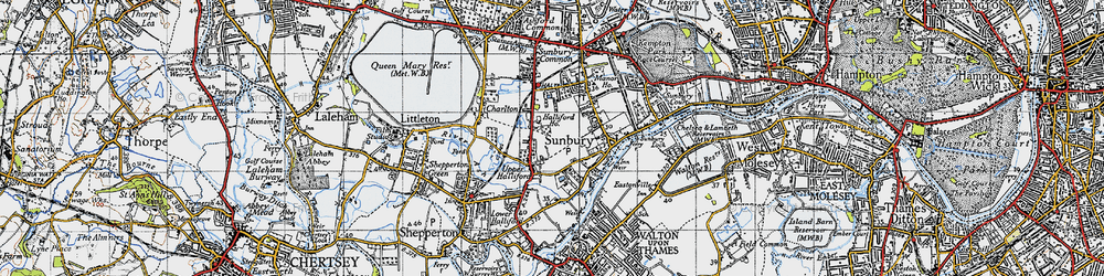 Old map of Upper Halliford in 1940