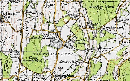 Old map of Upper Hardres Court in 1947