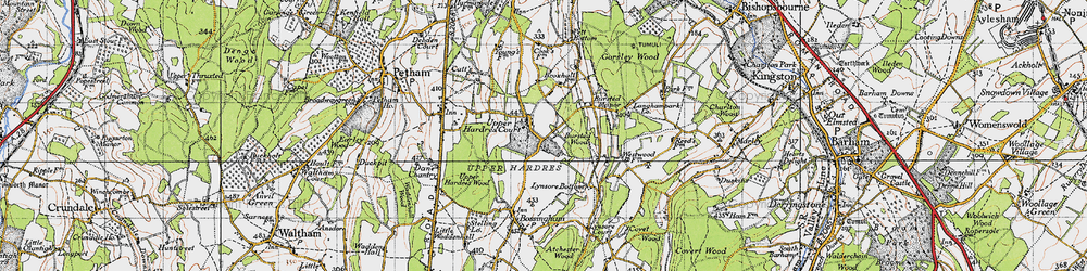 Old map of Upper Hardres Court in 1947
