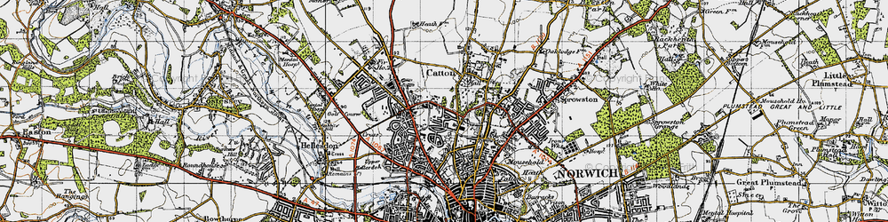 Old map of Upper Hellesdon in 1945