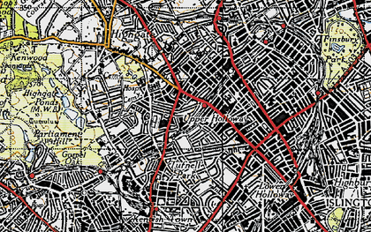 Old map of Upper Holloway in 1945