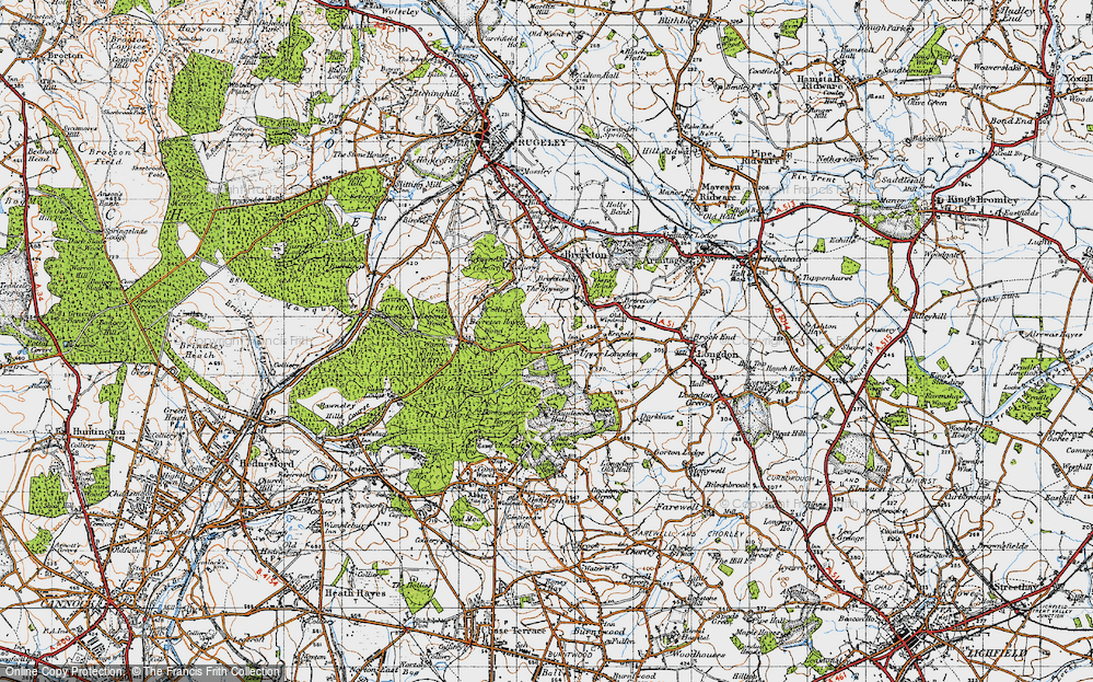Old Map of Historic Map covering Brereton Hayes Wood in 1946