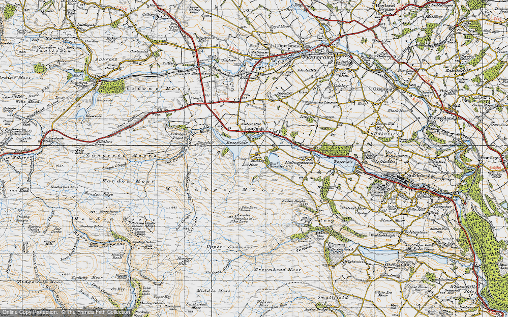 Old Map of Historic Map covering Barnside Moor in 1947