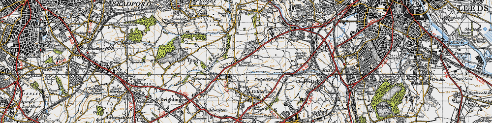 Old map of Upper Moor Side in 1947