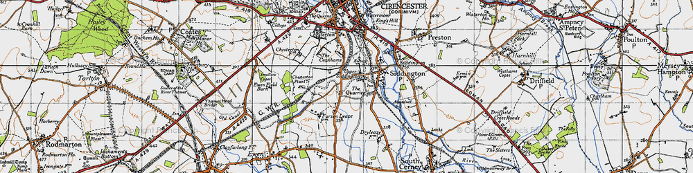 Old map of Upper Siddington in 1947