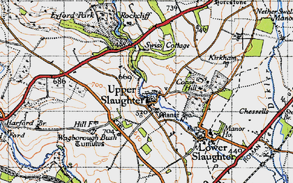 Old map of Upper Slaughter in 1946