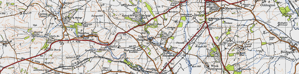 Old map of Upper Slaughter in 1946