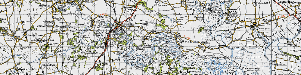 Old map of Wroxham Broad in 1945